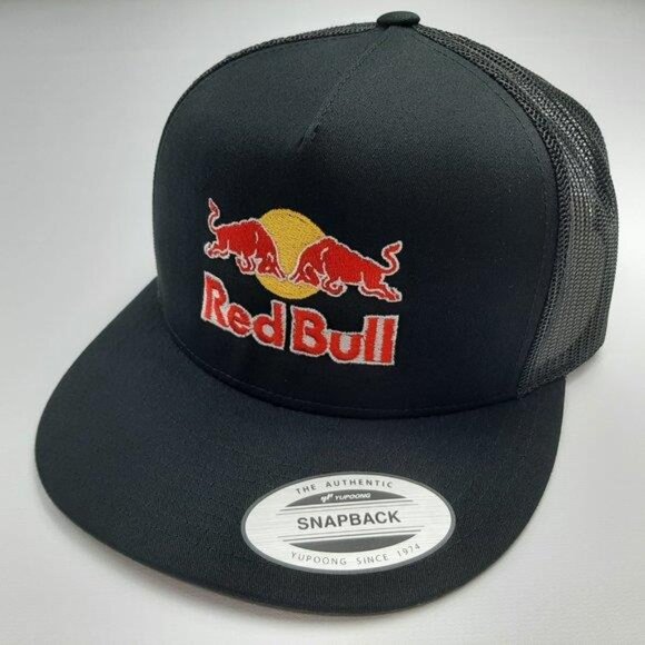 Retro Racing F1 Track Day Y2K Red Bull Flat Bill Snapback Mesh Black Embroidered